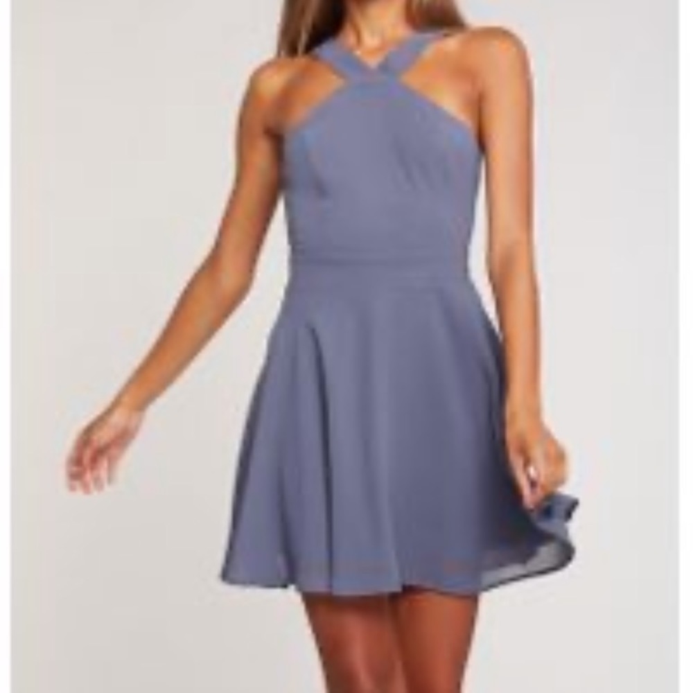 NWT Charlotte Russe Grey Bib Neck Skater Dress